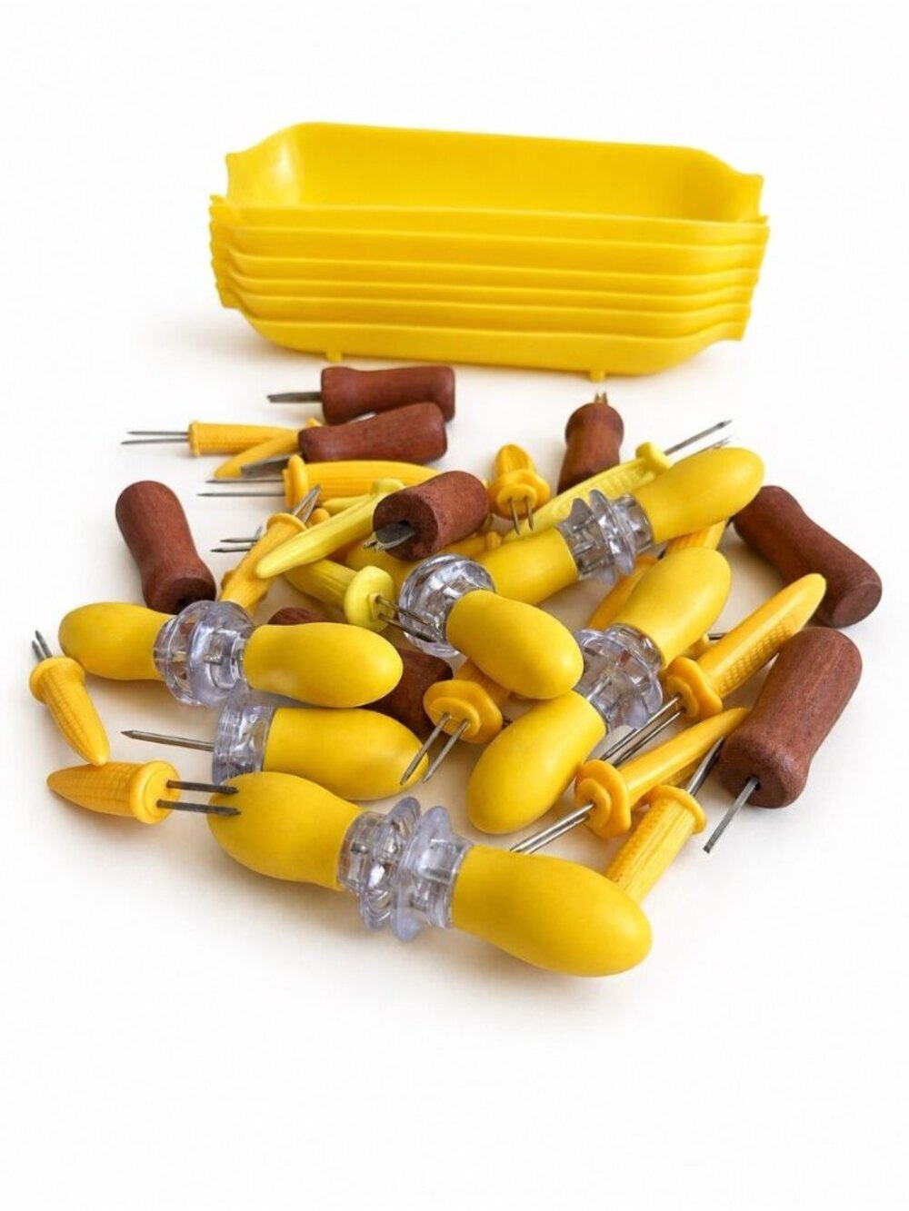 Vintage Corn on the Cob Holders 50 pc Picks & Trays BBQ Picnic Retro Cook Out